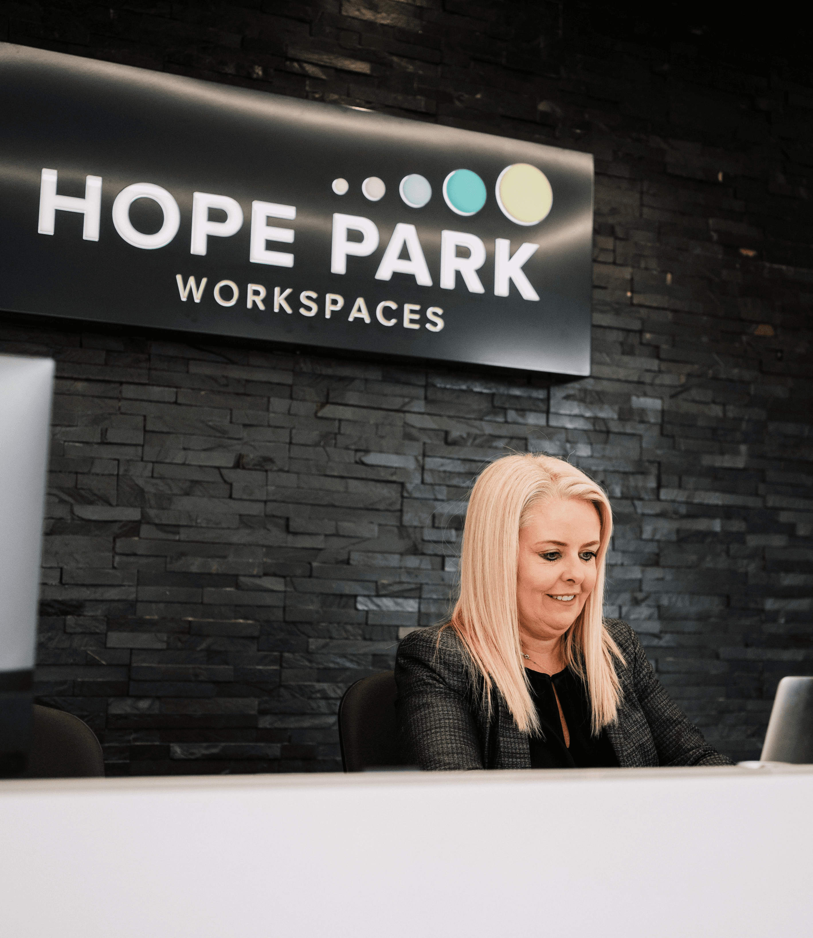 Team collaborating in a Hope Park workspace