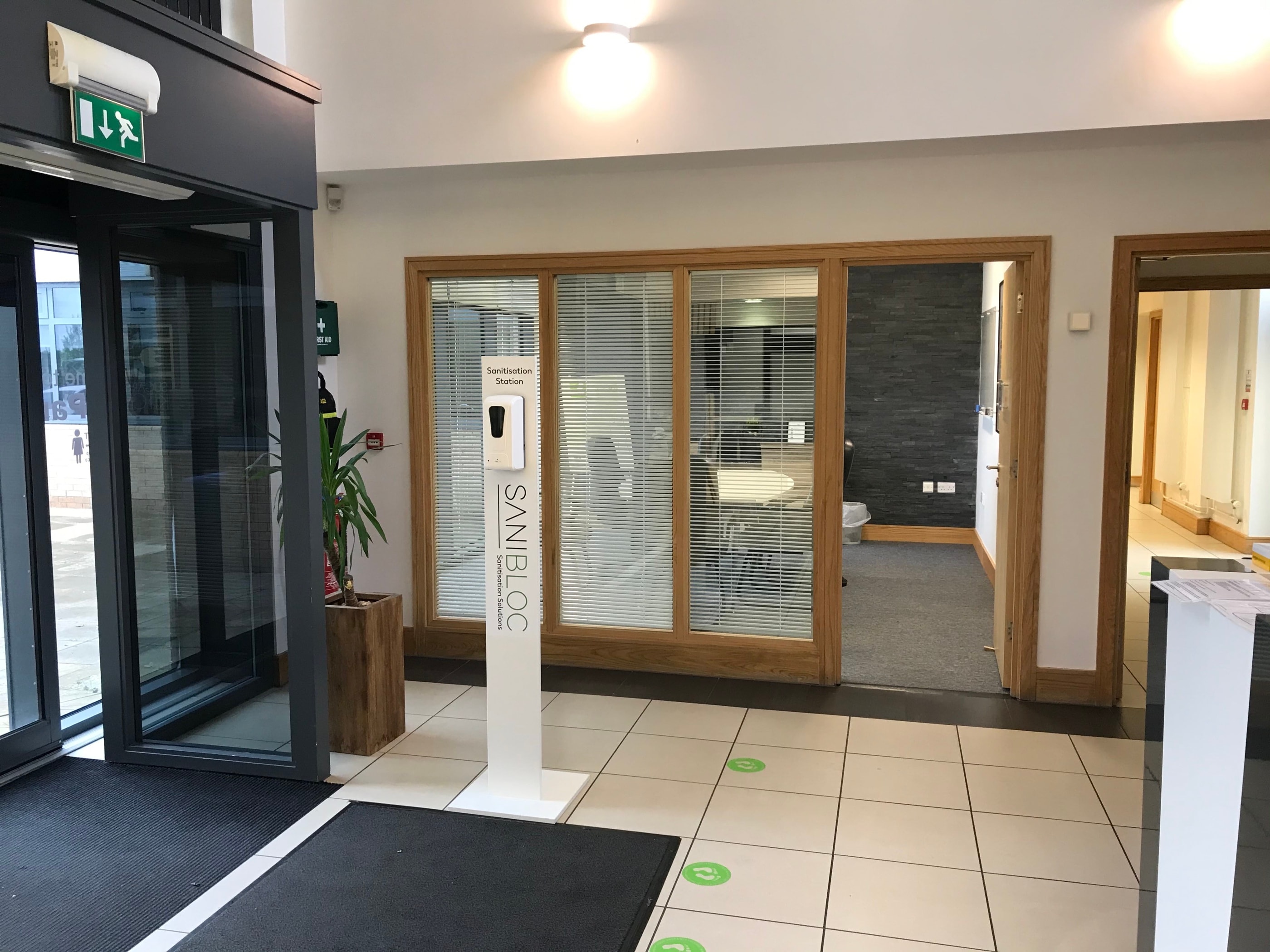 A sanitisation station set up in the Hope Park reception area during the COVID-19 pandemic
